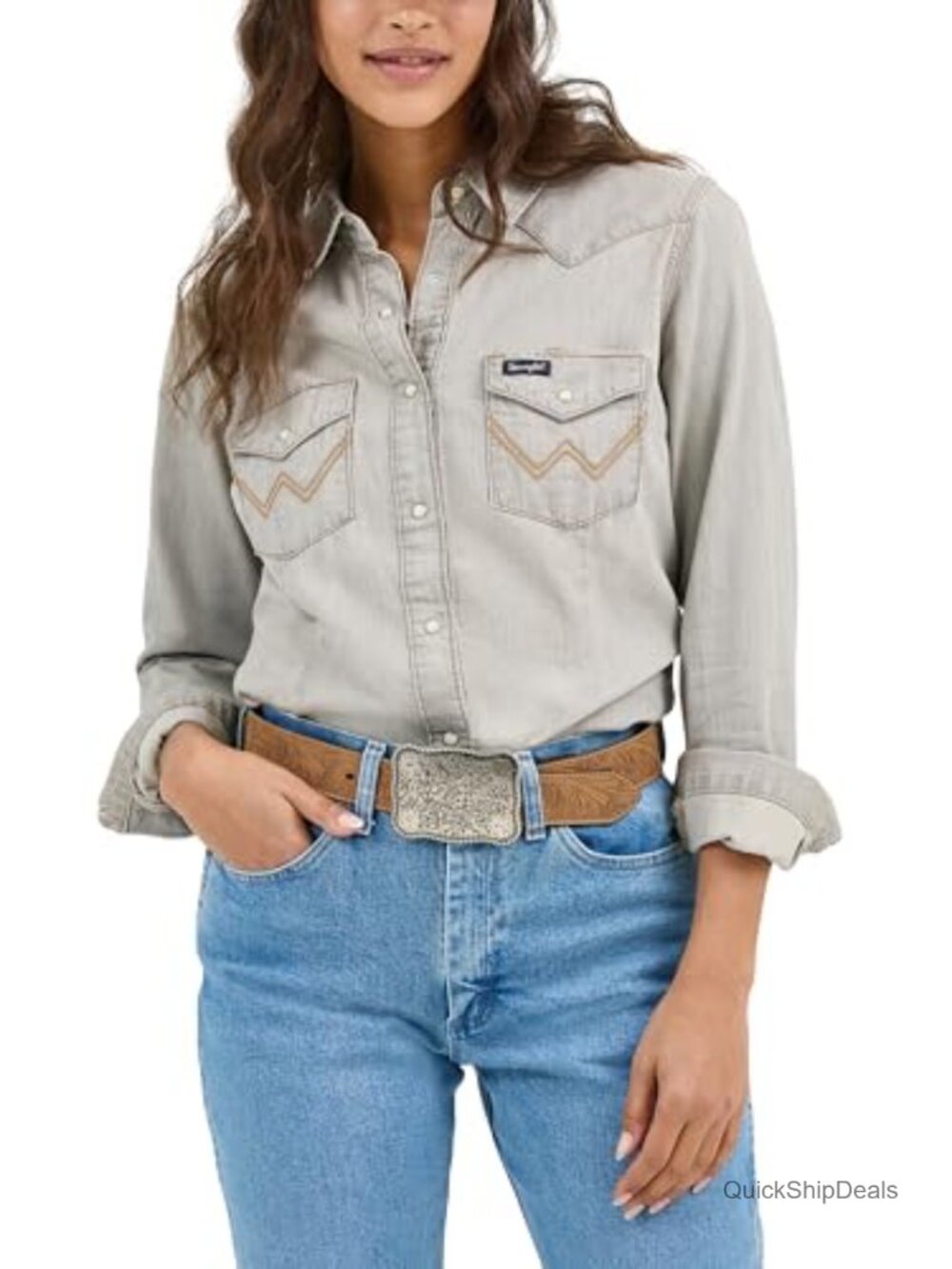 Long Sleeve Snap Front Denim Western Snap Work Shirt